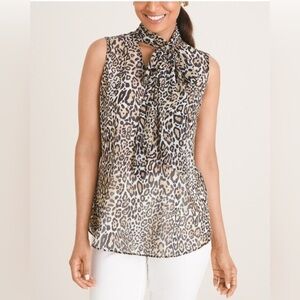 Chico’s Animal Print Scarf Front Blouse